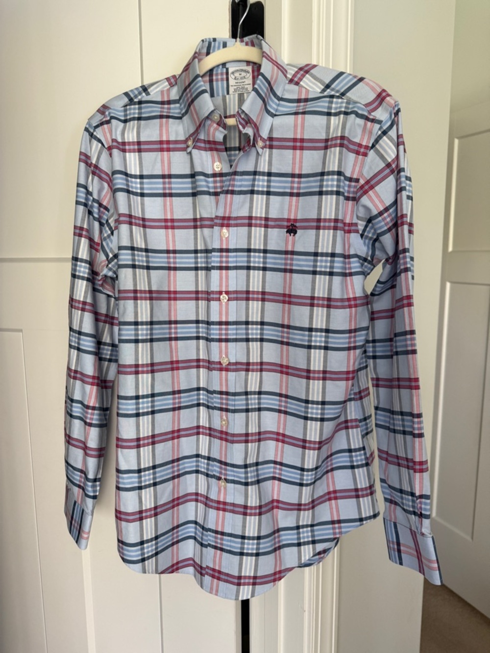 Brooks brothers regent Plaid Button-Down Shirt‎ Light Blue Burgundy